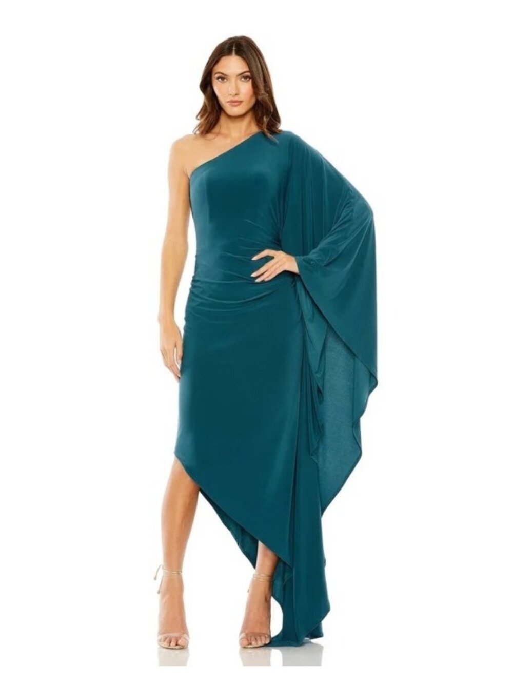 Mac Duggal Women’s One Shoulder Cape Sleeve Hi-Lo Dress Size S